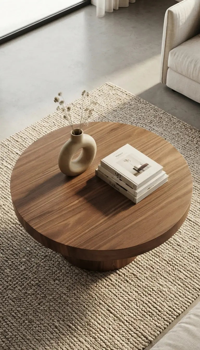 Modern Round Wood Coffee Table – Small Solid Wood Accent Table