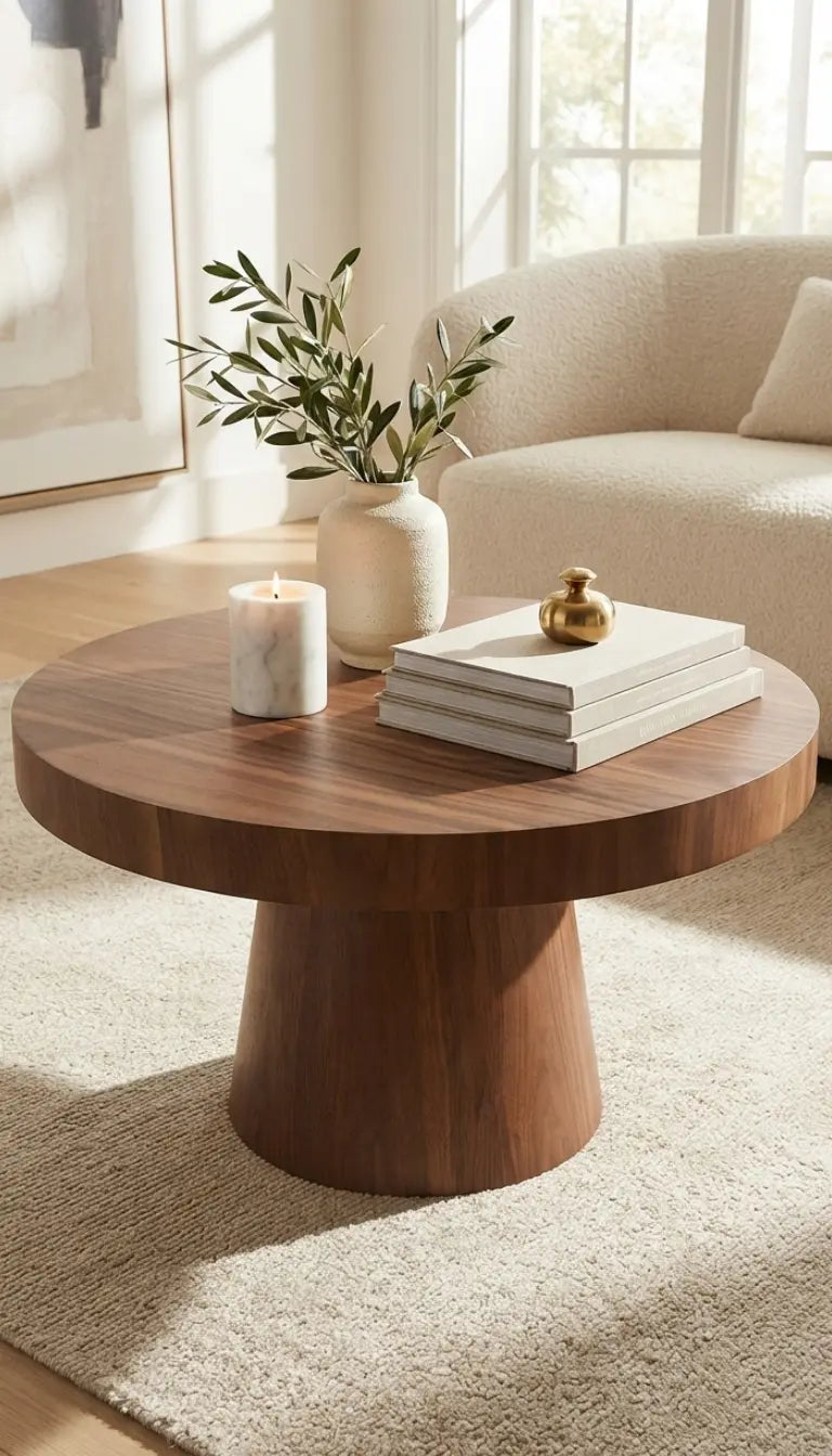 Modern Round Wood Coffee Table – Small Solid Wood Accent Table