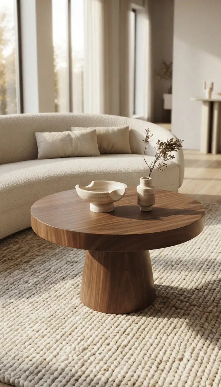 Modern Round Wood Coffee Table – Small Solid Wood Accent Table